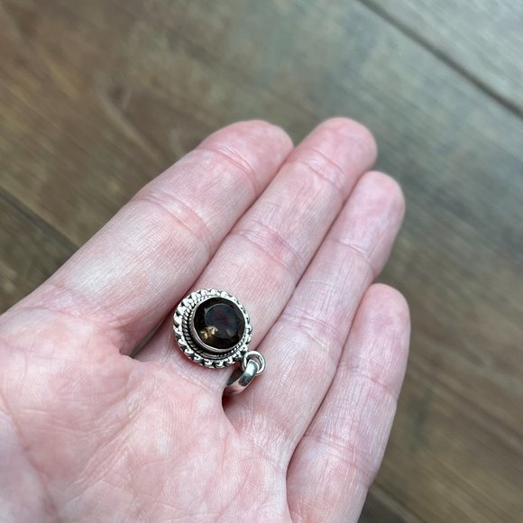 Dainty *Smoky Quartz* Pendant | Silver Necklace | Detail Engraved Border | EUC - Picture 3 of 8